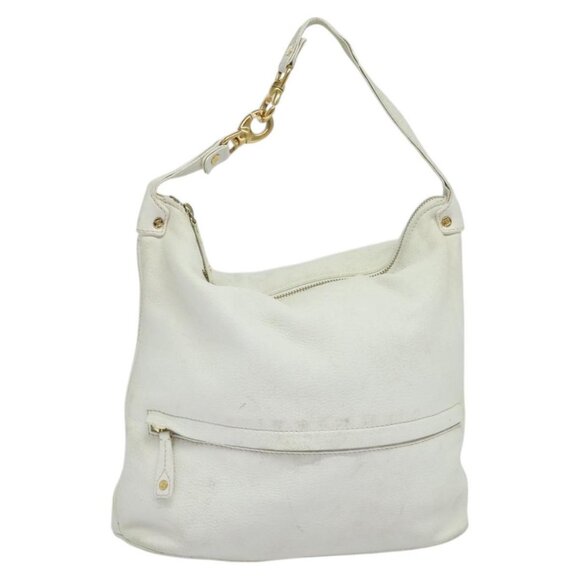 CELINE Shoulder Bag Leather White Auth fm4520 - Picture 1 of 14